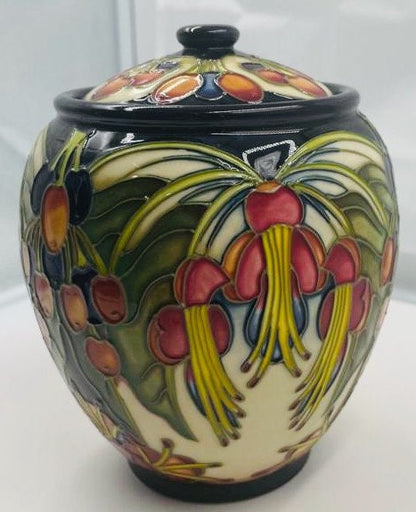 MOORCROFT Art Pottery PURIRI Tree pattern by Philip Gibson designer-lidded pot. Dated 2004. BOXED.