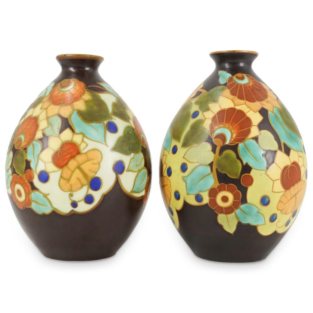 PAIR of Art Deco BOCH FRERES Keramis Vase.Belgium circa 1925.Marked.1845