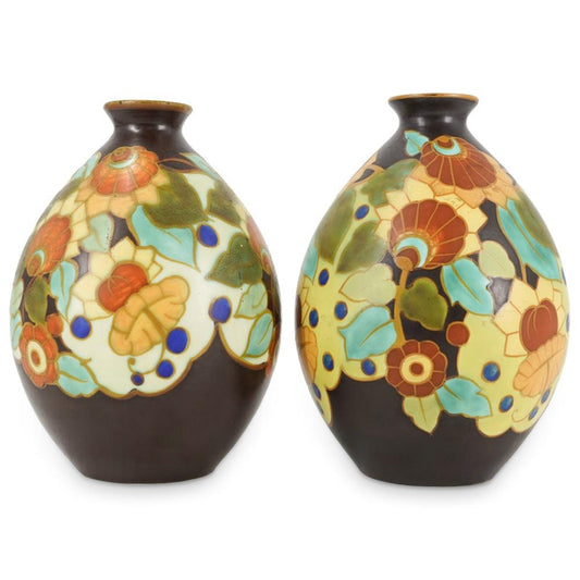 PAIR of Art Deco BOCH FRERES Keramis Vase.Belgium circa 1925.Marked.1845