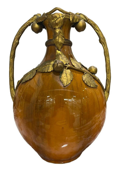 Paul Jean Milet. Bronze-Mounted Art Nouveau-Period Sevres Art Pottery Vase