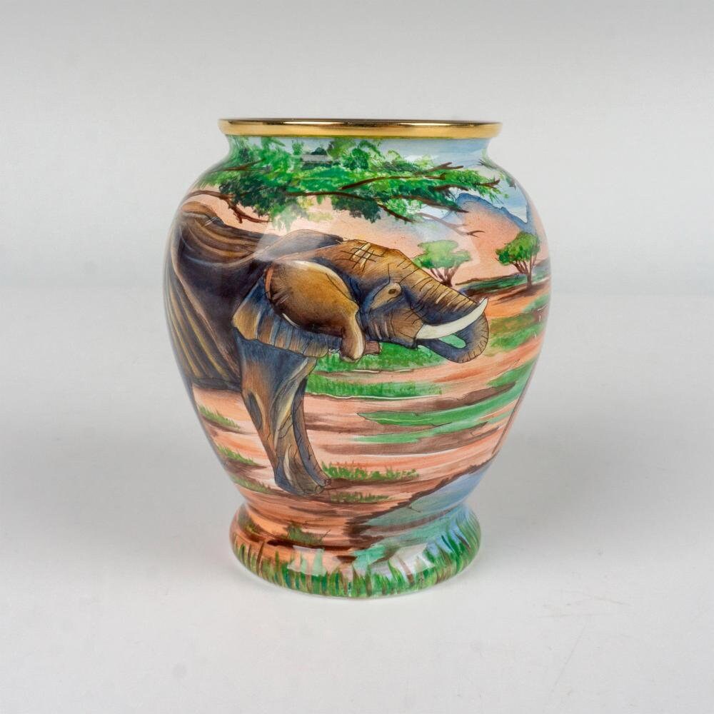 RARE MOORCROFT ENAMEL miniature Vase Elephants at The Water Hole. Unique  Boxed