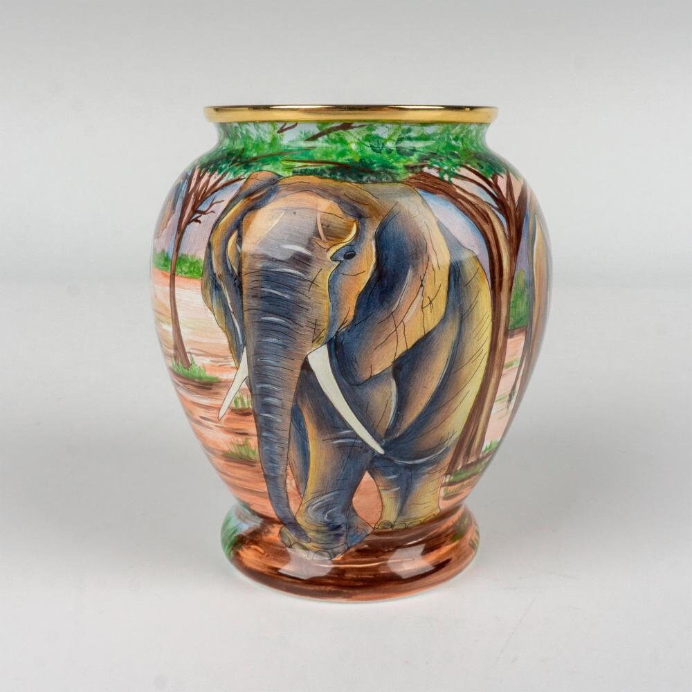 RARE MOORCROFT ENAMEL miniature Vase Elephants at The Water Hole. Unique  Boxed