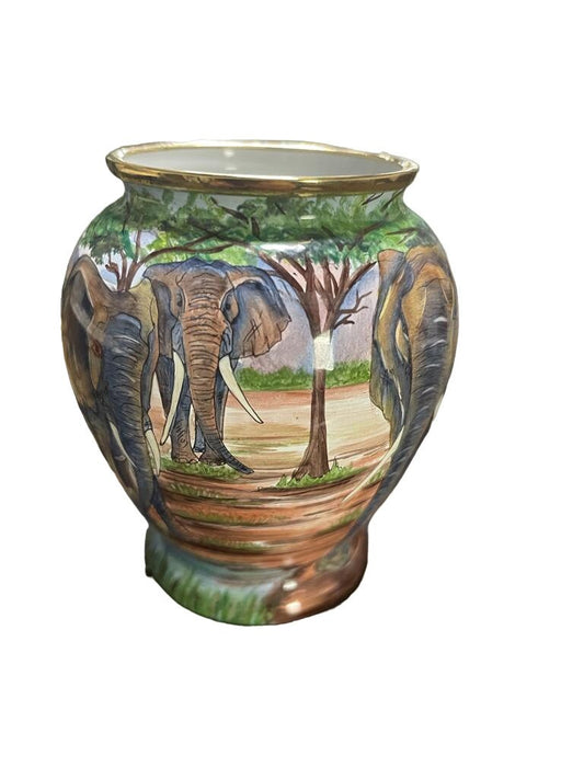 RARE MOORCROFT ENAMEL miniature Vase Elephants at The Water Hole. Unique  Boxed