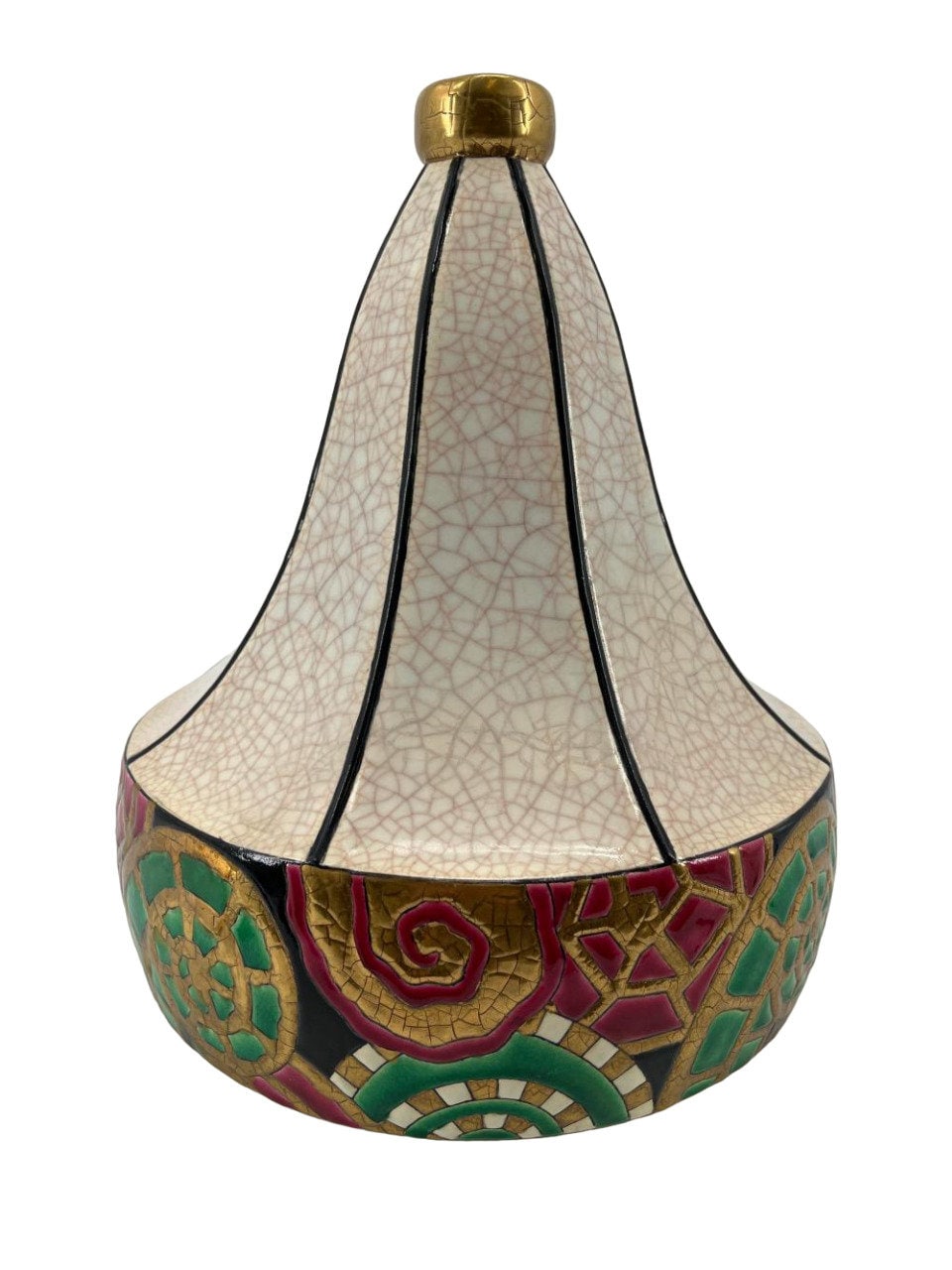 Art-deco Longwy Enamel 'Fougeres' Vase Decor D5025