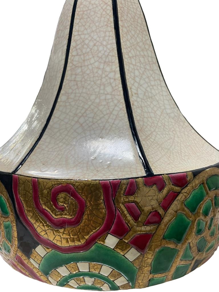 Art-deco Longwy Enamel 'Fougeres' Vase Decor D5025