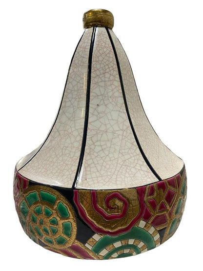 Art-deco Longwy Enamel 'Fougeres' Vase Decor D5025