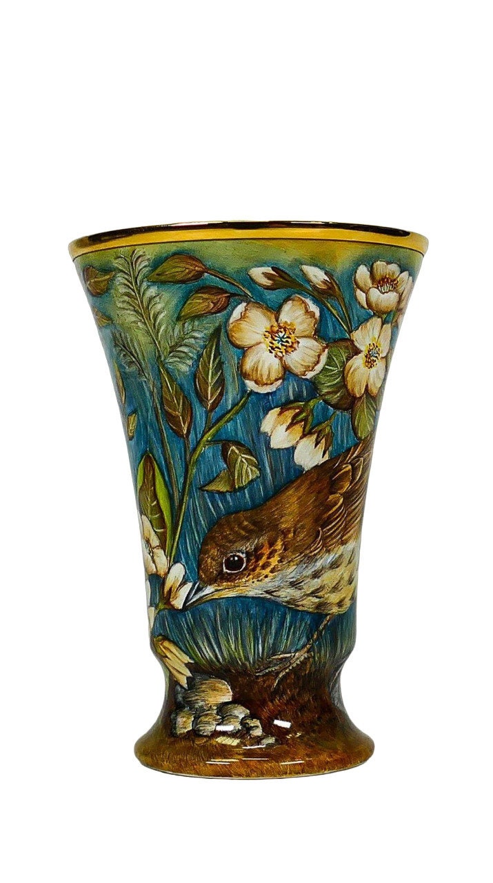 Delicate MOORCROFT enamel in the Song Thrush by Sandra Dance design Limited edition 7/35. BEST QUALITY.Boxed