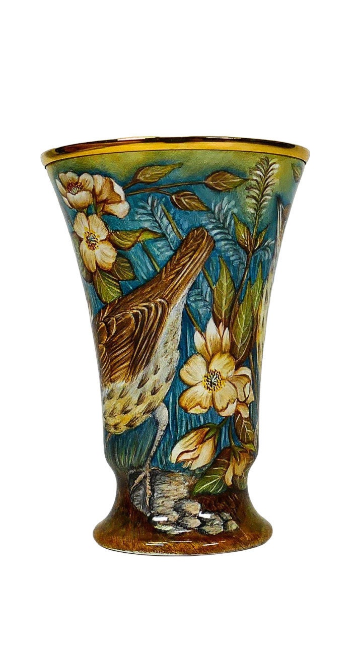 Delicate MOORCROFT enamel in the Song Thrush by Sandra Dance design Limited edition 7/35. BEST QUALITY.Boxed